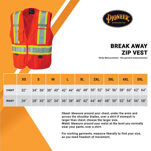 Pioneer Hi Vis Tear-Away Mesh Back Safety Vest for Me - Reflective Tape, 4 Pockets - Construction, Traffic, Security - Orange...