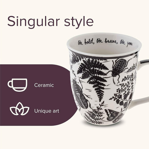 Karma Gifts 16 oz Black and White Boho Mug Beetle - Cute Coffee and Tea Mug - Ceramic Coffee Mugs for Women and Men...