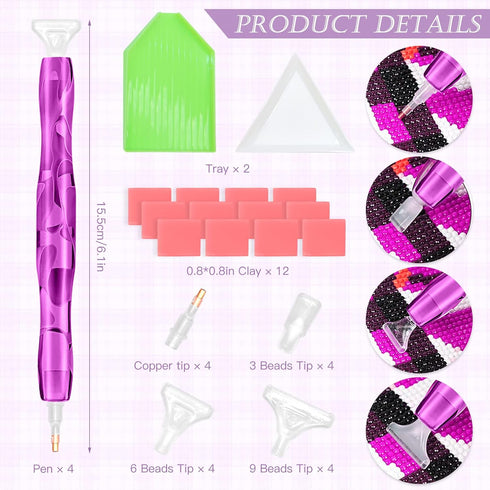 ZYNERY 4 PCS Diamond Painting Pens, Resin Diamond Art Pens with Clay Tips Tray, 5D Diamond Painting Accessories and Tools for DIY Diamond Painting...