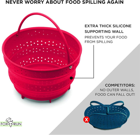Fox Run Collapsible Silicone Steamer Basket Insert for Instant Pot, 6-Quart, Red...