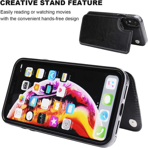 iPhone XR Wallet Case with Card Holder, Premium PU Leather Kickstand Card Slots Case,Double Magnetic Clasp and Durable Shockproof Cover for iPhone...
