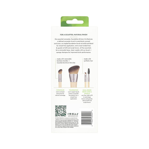 EcoTools New Natural Conceal, Enhance, & Sculpt Trio, Makeup Brushes For Foundation, Concealer, & Brows, Dense, Synthetic Bristles For Sculpting F...