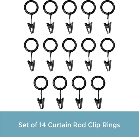 Kenney Petit Window Curtain Clip Rings, 14-Pack, Black...