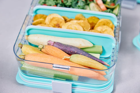 PackIt Mod Lunch Bento Food Storage Container, Steel Gray, Shatterproof Crystal Clear Base, with Leak-resistant Dividers and Lid, Microwavable, Di...