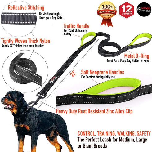 Dog Leash 6ft Long,Traffic Padded Two Handle,Heavy Duty,Reflective Double Handles Lead for Control Safety Training,Leashes for Large Dogs or Mediu...