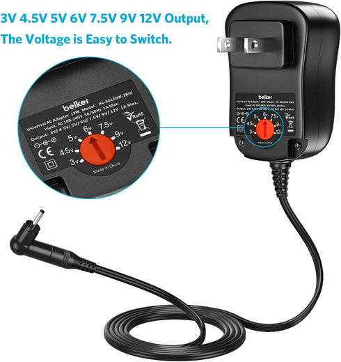 Belker 12W Universal 3V 4.5V 5V 6V 7.5V 9V 12V AC DC Adapter Power Supply for Household Electronics Router Speaker Smart Phone Tablet CCTV IP Came...