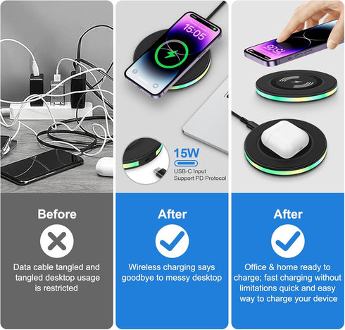 Wireless Charger Samsung, 15W Wireless Charger Fast Charging for Galaxy S24 Ultra S23 FE S22+ S21 S20, Wireless Phone Charging Pad for Moto Edge 4...