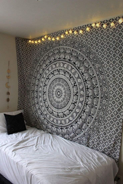 Popular Handicrafts Wall Hanging Tapestry For Bedroom Hippie Mandala Bohemian Hippy Intricate Indian Tapestry 54 x 82 Inches (140cm x 210 cm) Blac...