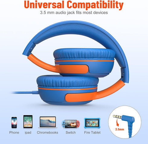 rockpapa Share 1 Kids Headphones Wired with Microphone & Share Port, 85dB/94dB Volume Limited, Cute Foldable Student Child Boys Girls Headphones f...