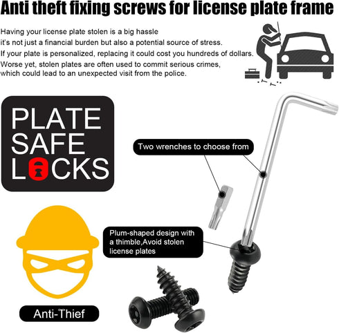 LivTee Anti Theft License Plate Screws Kits for Securing Frames and Covers, M6 (1/4") Tamper Proof Screws, Fastener Nut, Caps Cover for Front Rear...