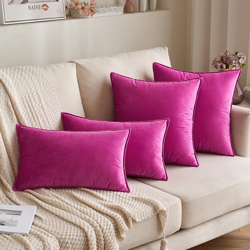 MIULEE Pack of 2 Decorative Velvet Throw Pillow Cover Soft Hot Pink Pillow Cover Soild Square Cushion Case for Spring Sofa Bedroom Car 18x 18 Inch...