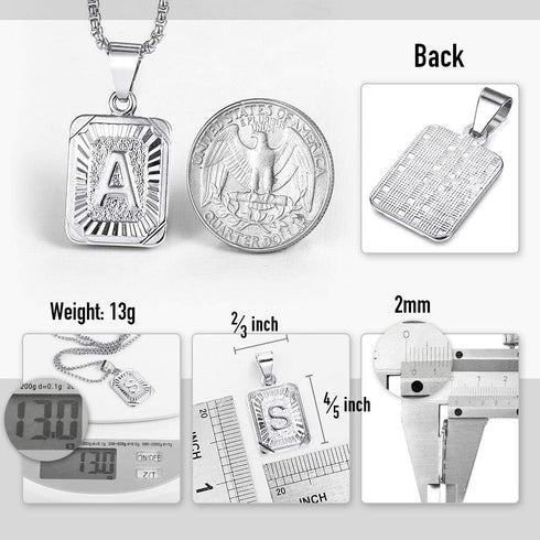 Trendsmax Initial Letter Pendant Necklace Mens Womens Capital Letter White Gold Plated A Z Stainless Steel Box Chain 22inch...
