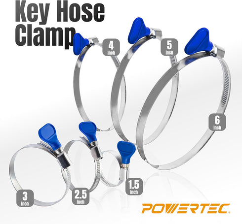 POWERTEC 70127 2-1/2 Inch Key Hose Clamp, Thumb Screw Key Adjustable Stainless Steel Hose Clamps for Dust Collection, Dust Collector and Dryer Ven...