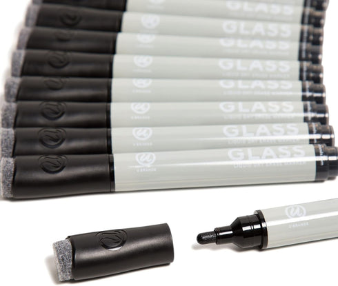 U Brands Liquid Glass Board Dry Erase Markers With Erasers, Set of 12, Black, Low-Odor, Bullet (3 mm) Point...