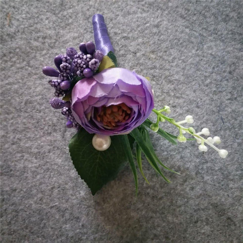 6 Pieces/lot Groom Boutonniere Man Buttonholes Wedding Flowers Party Decoration (Light Purple)...