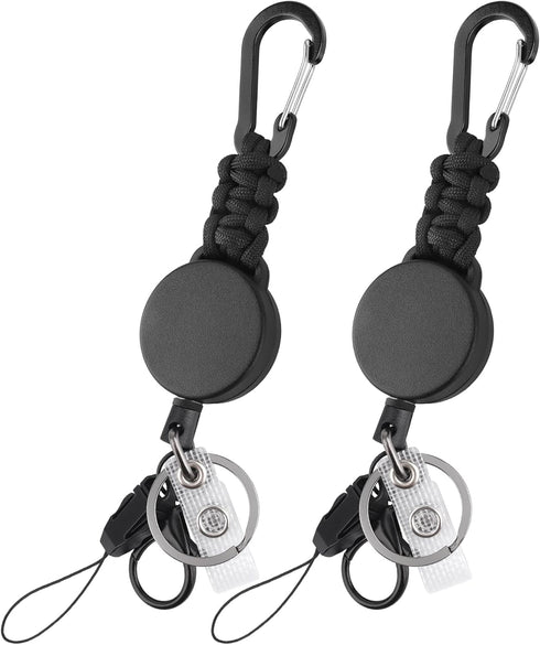 EOTW 2 Pack Retractable Keychain Key Retractable Keychain Heavy Duty with 23.6” Steel Retractable Cord Carabiner Key Ring for Keys Black...