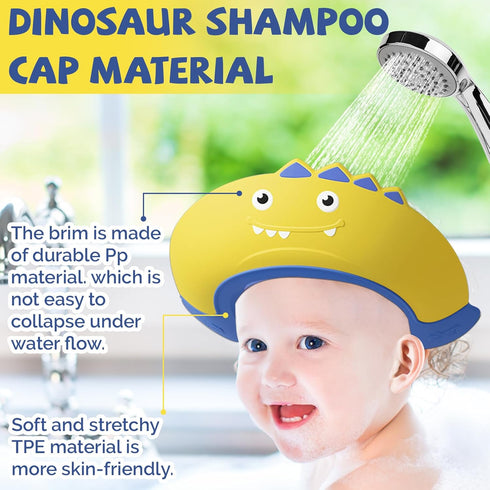 Baby Shower Cap Shield, Shower Cap for Kids, Visor Hat for Eye and Ear Protection for 0-9 Years Old Children,Cute Dinosaur shape Makes the Baby Ba...