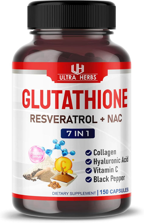Glutathione Supplement 10,050mg Active Reduced Form, Enriched with Resveratrol, NAC, Collagen, Hyaluronic Acid, Vitamin C - Advanced Antioxidant f...