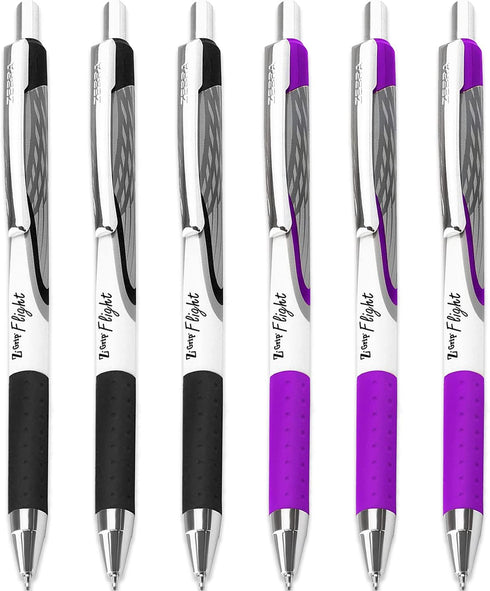 Zebra Classic Z-Grip Flight Ballpoint Pens - 1.2mm - Black & Violet - Pack of 6...