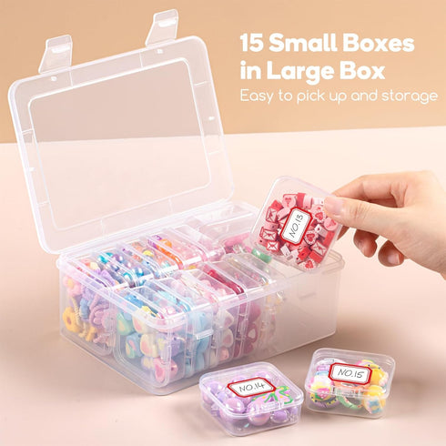 16 Pack Small Plastic Beads Storage Containers Box, Clear Bead Organizer Case with Snap-Tight Closure Hinged Lid for Storage Small Items, Beads, C...
