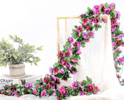 Miracliy 9Pcs 74FT Purple Flower Garland Artificial Rose Arch Vines Fake Spring Floral Garland for Flower Wall Backdrop Wedding Mothers Day Garden...