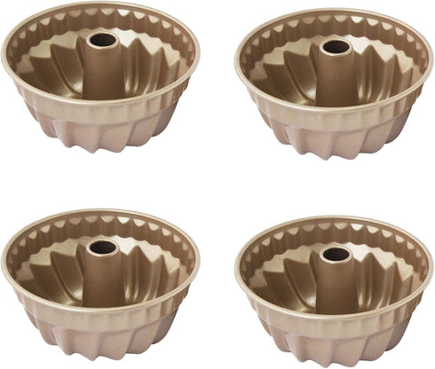 4 Inch Fluted Cake Pan, 4 Packs Carbon Steel Bundt Pan Reusable Nonstick Small Pie Cup Baking Bakeware for Toaster Oven Fryer Insta Pot,Cakes Tart...