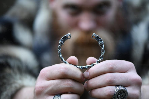 VikingsBrand Viking Bracelet | Adjustable Men's Bracelet 7-10 inches | Pagan Norse God Odin Arm Rings | Wolf Head Metal Wristband...