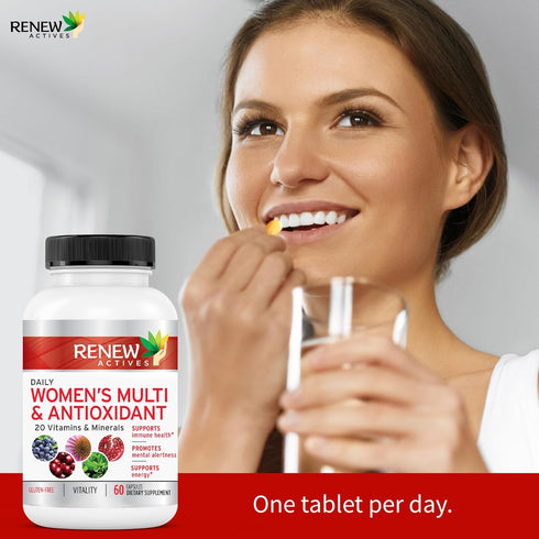 Renew Actives Women's Multi-Vitamin & Antioxidant: Daily Health Supplement for Woman- 20 Vitamins & Minerals - 60 Capsules...