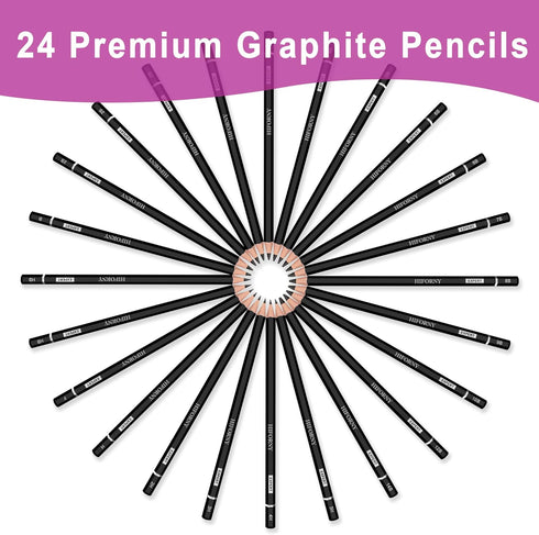 24 Pieces Graphite Sketching Pencil Set - Graphite Pencils(14B - 5H),Sketch Pencils,Drawing Pencils,Drafting Pencils,Art Pencils with 19 Grades - ...