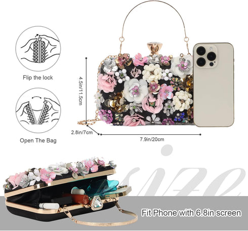 Oweisong 3D Flower Clutch Purses for Women Gold Formal Wedding Party Evening Bags Chain Floral Shoulder bag...