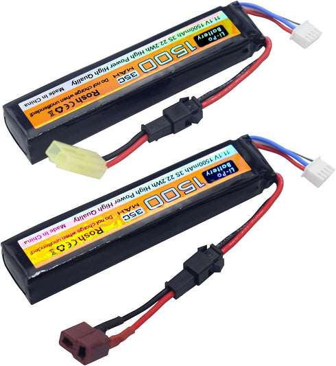 11.1V 35C 1500mAh SM-2P Plug Lithium Battery with T Plug Otamiya Plug Conversion line and USB Charging Cable for Air Gun Model Gun Rifle Remote Co...