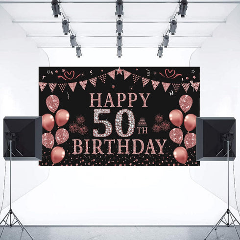 Trgowaul 50th Birthday Decorations for Women - Rose Gold 50th Birthday Banner Backdrop 50th Birthday Party Suppiles Photography Supplies Backgroun...