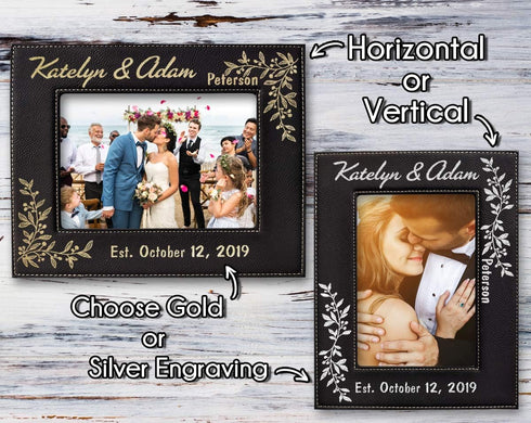 Personalized Newlywed Couples 7x5 Leather Picture Frame Engraved Women Mens Wedding Anniversary Husband Wife...