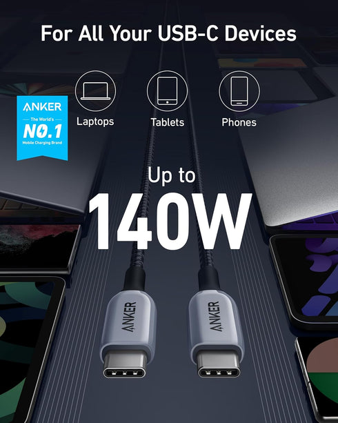 Anker 765 USB C to USB C Cable (140W 3ft Nylon), USB 2.0 Fast Charging Type C Cable for iPhone 15/15Pro/15Plus/ 15ProMax, MacBook Pro 2021, iPad P...