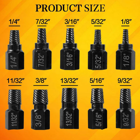 10 Pcs Screw Extractor Set, Hex Head Easy Out Bolt Extractor Set, Multi-Spline Stripped Screw Extractor Set, Broken Bolt Remover Kit, Damaged Scre...