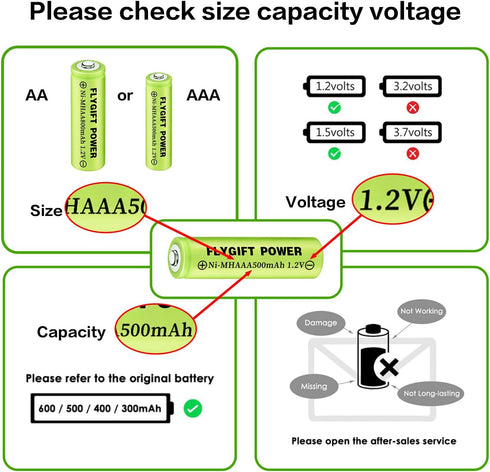 Rechargeable AAA Batteries 500mAh, 1.2V Ni-MH Triple A High Capacity Precharged Solar Batteries for Garden Lights, Pathway Lights, Landscape Outdo...