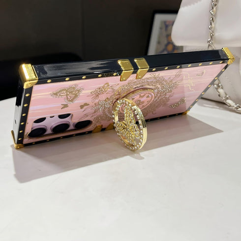 for Samsung Galaxy S24 Ultra Kickstand Case, Cute Luxury Glitter Bling Sparkly Diamond Butterfly with Ring Stand Floral TPU Bumper Shockproof Wome...