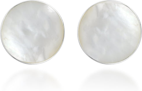 AeraVida Nice Round White Mother of Pearl .925 Sterling Silver Stud Earrings | Elegant Sterling Silver Stud Earring for women | 13 mm Width...