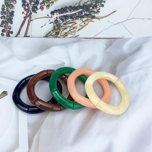 FUNOJOY Summer Bangles Bracelets for Women Chunky Curved Stackable Bracelets Acrylic Beaded Stretch Bracelets for Teen Girls Gift...