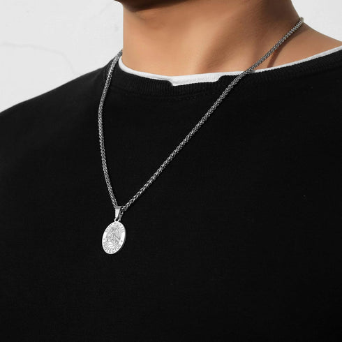 P. BLAKE Oval Saint Christopher/Michael/Joseph/Jude/Virgin Mary/Joseph/Francis/Patrick/Anthony/Benedict/Thomas Necklace for Men Women, Stainless S...