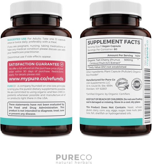 Organic Tart Cherry Capsules (Vegan & Gluten Free) - Natural Uric Acid Flush - High Strength 4:1 Extract Equals 2000mg of Fresh Tart Cherry Juice ...