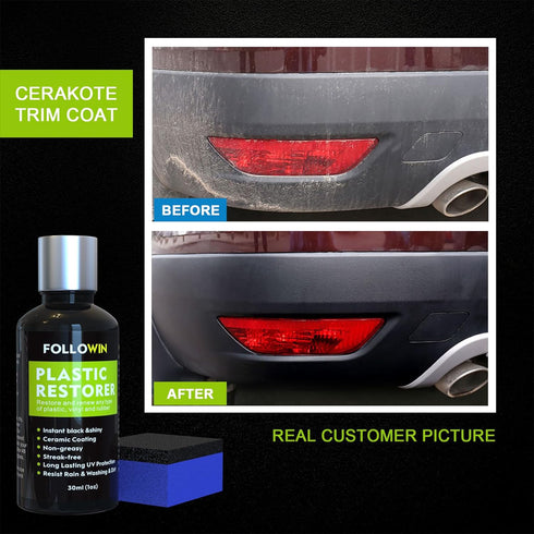 FOLLOWIN Plastic Restorer for Cars - Black Trim Restorer & Ceramic Coating, Resists Water, UV Rays, Dirt, Not a Dressing, Hydrophobic Protection, ...