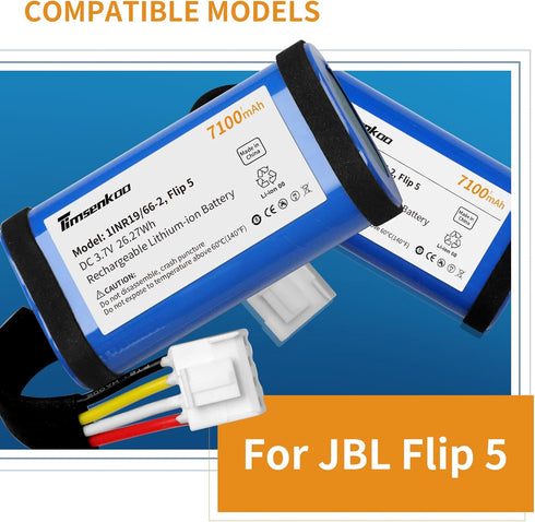 Upgraded 7100mAh Replacement Battery for JBL Flip 5 JBLFLIP5WHTAM Bluetooth Speaker, Fits Part No 1INR19/66-2 SUN-INTE-152 ID1060-B with Repair To...