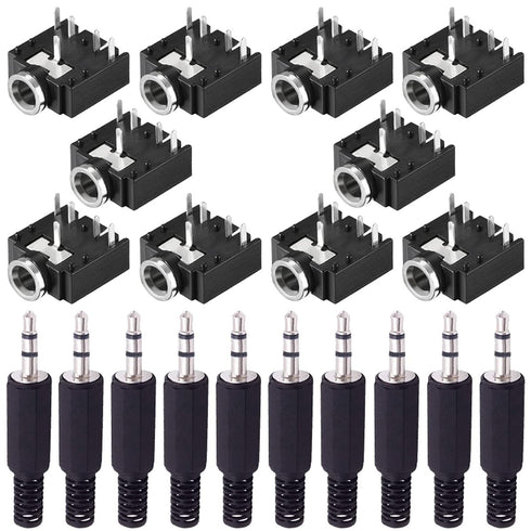 10PCS PJ-307 3.5mm Stereo Jack Socket 5 Pin PCB Female Audio Headphone Connector Audio Plug for MP3 with 10PCS 3.5mm TRS Male Plug Connector...