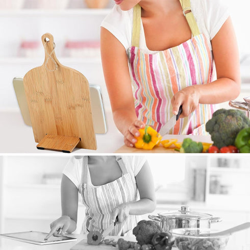 Cookbook Stand, Wooden Cookbook Holder with Measurement Conversion Chart, Adjustable and Dismantle Cook Recipe Book Stand, Cookbook Holders for Ki...