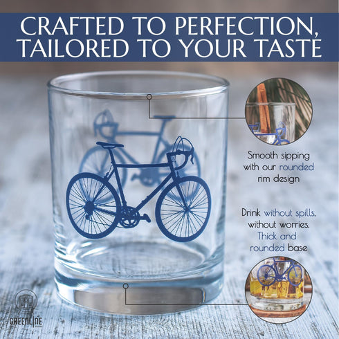 Greenline Goods – Bicycle Whiskey Glasses (Set of 2) |10 oz Tumbler Gift Set with Colorful Cyclist Designs | Unique Gifts for Cyclists & Bike Ride...