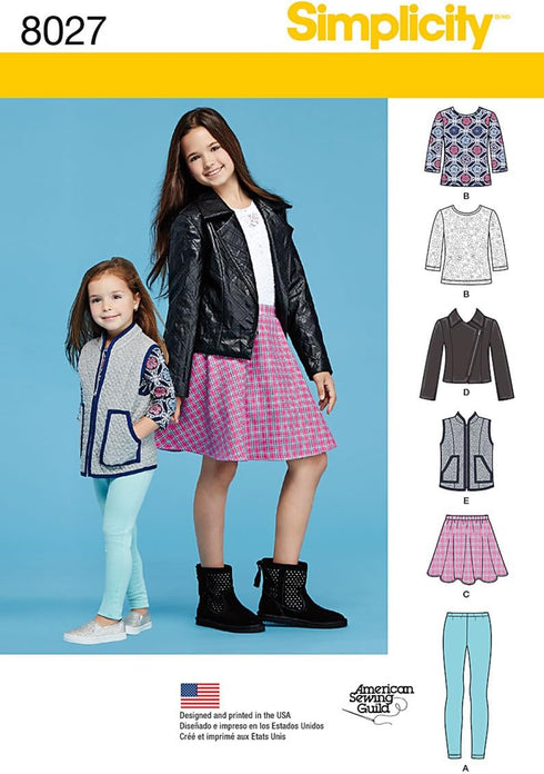 Simplicity 8027 Child's and Girl's Jacket, Tops, Skirts, and Leggings Sewing Patterns, Sizes 7-14...