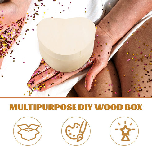 Abaodam Small Wooden Box 2pcs Unfinished Wood Box Heart Shaped Jewelry Box Natural Pine Wood DIY Craft Wooden Boxes Treasure Chest Case for Jewelr...