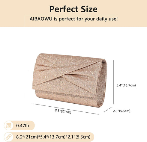 Rose Gold Clutch Purses for Women, Evening Handbags with Detachable Chain for Wedding Party, Women’s Small Sequin Champagne Clutch...