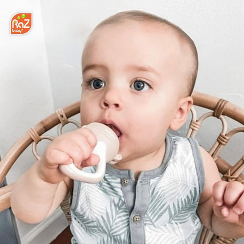 RaZbaby Baby Fruit Feeder/Food Feeder Pacifier, Infant Teething Toy Teether 6M+, Add Baby's Favorite Frozen Fruit or Fresh Food for Teething Relie...